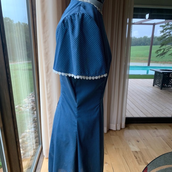 Vintage 50’s handmade tailored blue Swiss dot Day Dress Size M - Picture 6 of 7